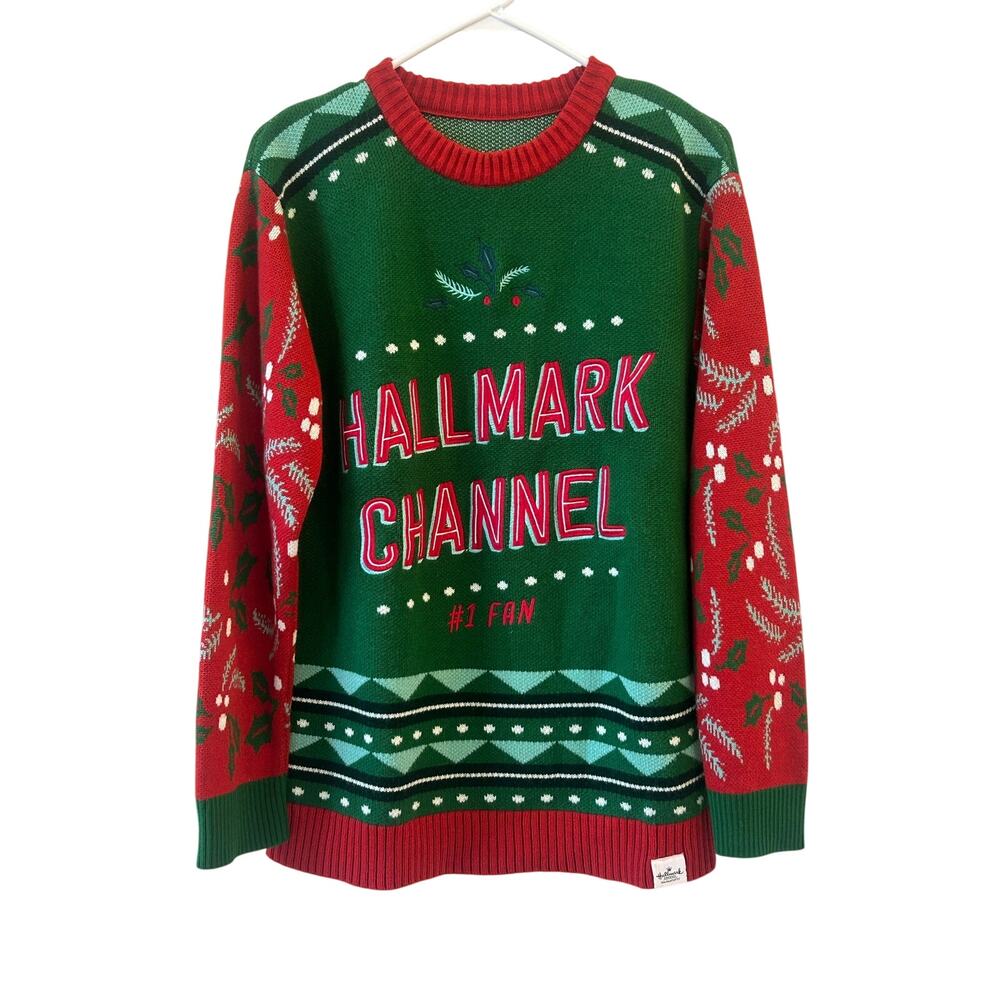 Hallmark Channel #1 Fan Christmas Sweater Green Red Holiday Ugly Sweater Medium